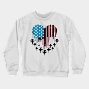 Fighter Jet Airplane American Flag Heart 4Th Of July Crewneck Sweatshirt